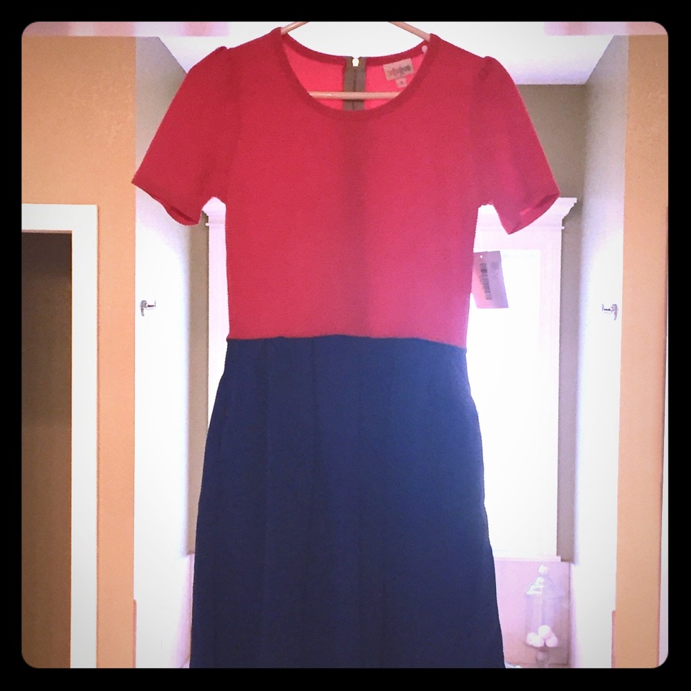 NWT Small Pink & Royal Amelia Dress LuLaRoe